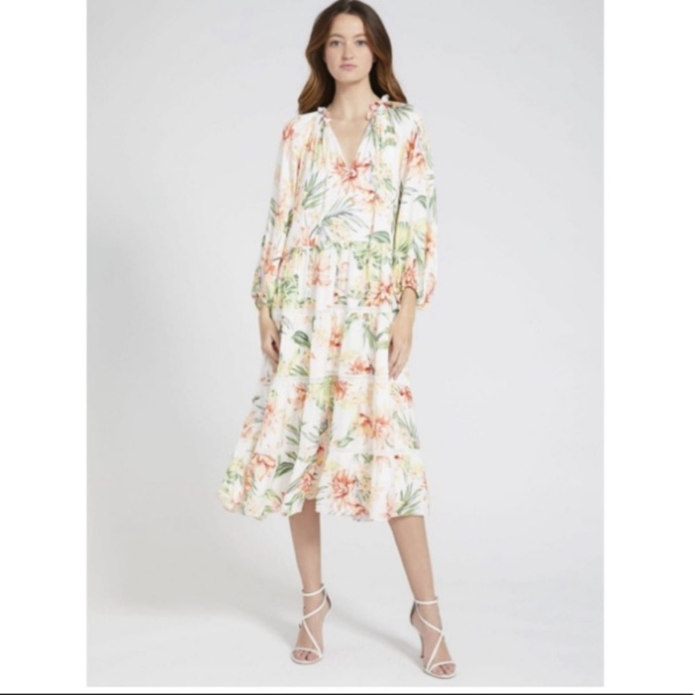 NWT Alice + Olivia Layla Floral Crochet Lace Trimmed Tiered MIDI Dress - Picture 3 of 11